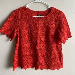 J. Crew Red/Orange Scallop Lace Top